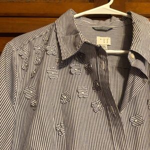 Striped button down shirt with floral details